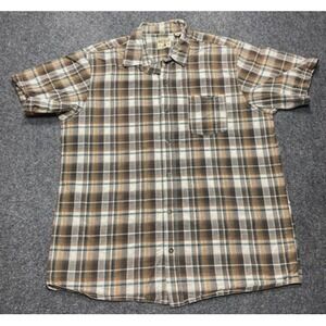 Red Head Brand Shirt Men XL Brown Plaid Short Sleeve Button Up Pocket Seersucker